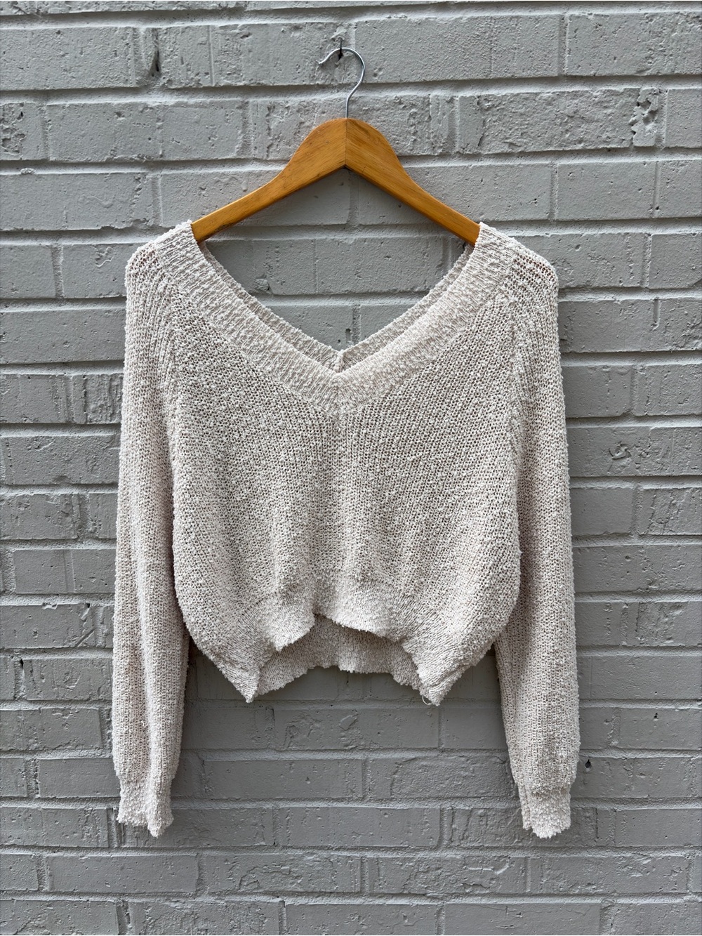 Altard State Cozy V-Neck Textured Knit Sweater - Cream